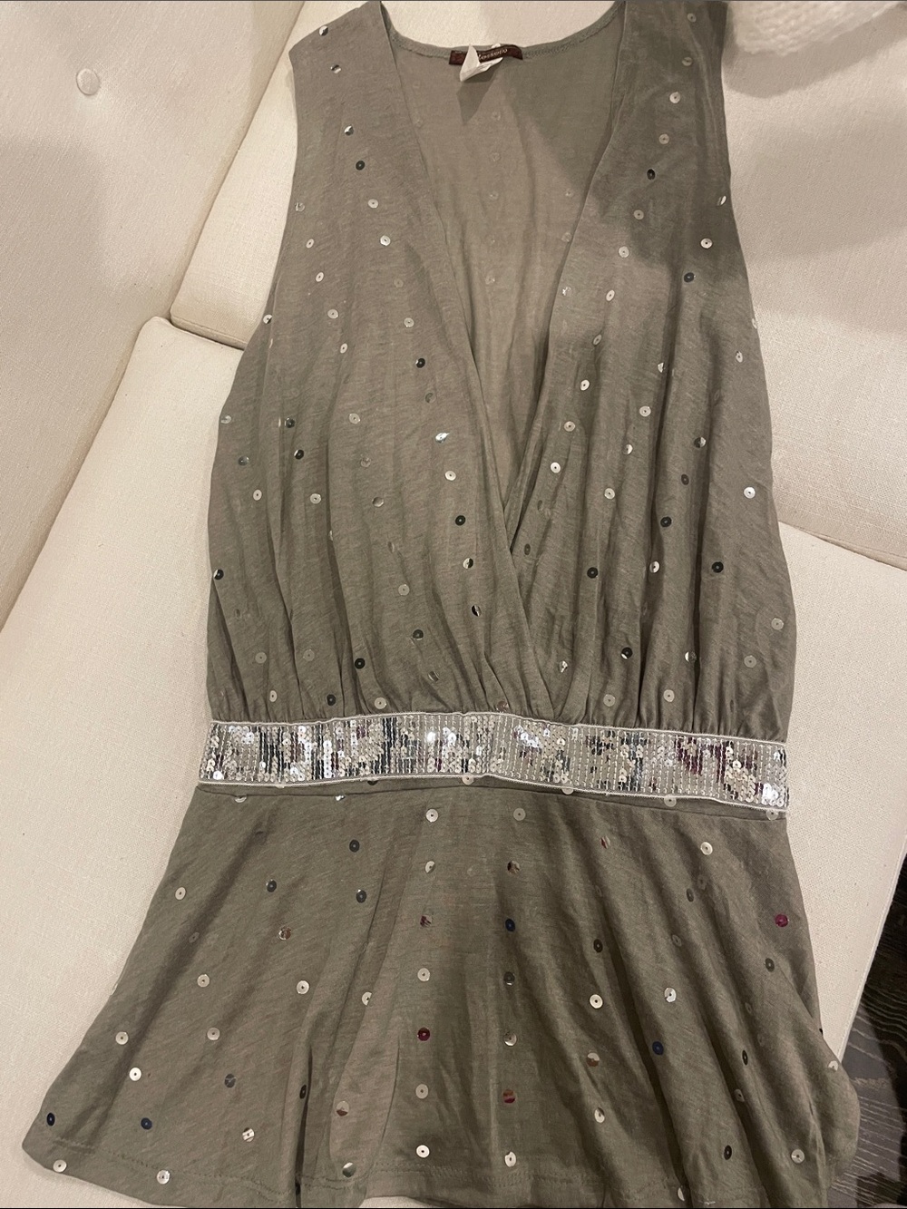 Olive Sequin-Trim V-Neck Women's top